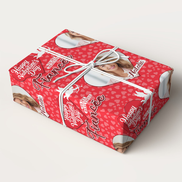 Personalised Wrapping Paper Valentine's Day Fiancée Heart Photo Cupid Gift Wrap