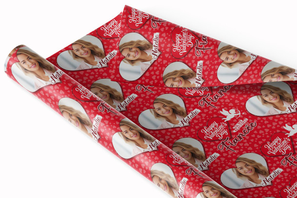 Personalised Wrapping Paper Valentine's Day Fiancée Heart Photo Cupid Red