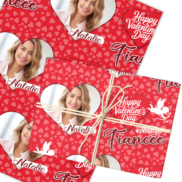 Personalised Wrapping Paper Valentine's Day Fiancée Heart Photo Cupid Silhouette