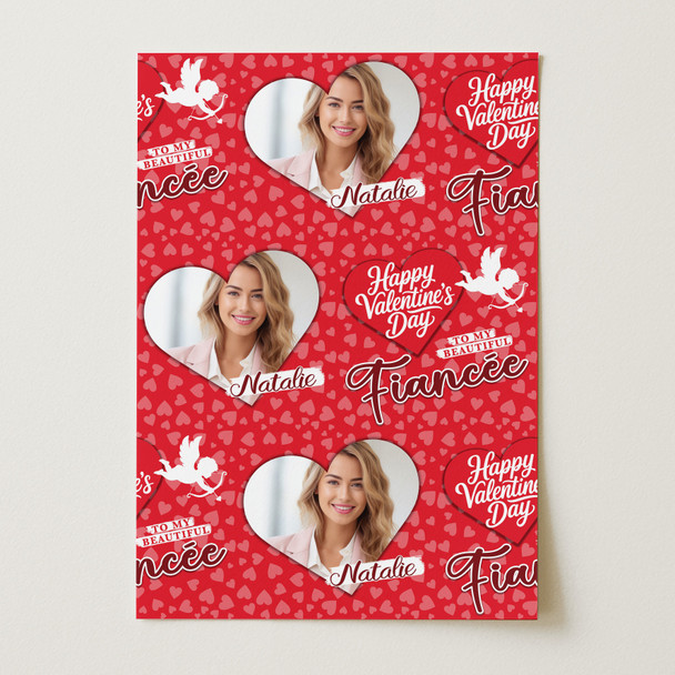 Personalised Wrapping Paper Valentine's Day Fiancée Heart Photo Cupid Silhouette