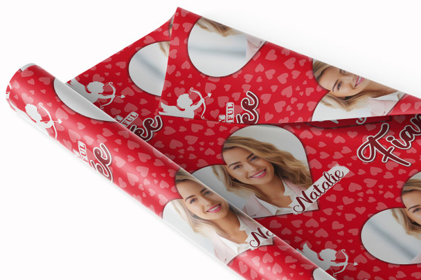 Personalised Wrapping Paper Valentine's Day Fiancée Heart Photo Cupid Silhouette