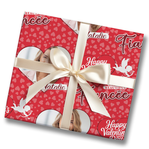 Personalised Wrapping Paper Valentine's Day Fiancée Heart Photo Cupid Silhouette