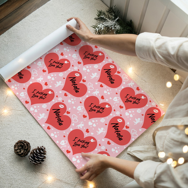 Personalised Wrapping Paper Valentine's Day Funny Rude Red Hearts Gift Wrap