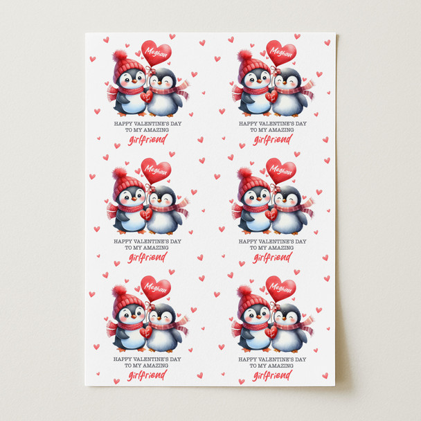 Personalised Wrapping Paper Valentine's Day Girlfriend Cute Penguins Gift Wrap