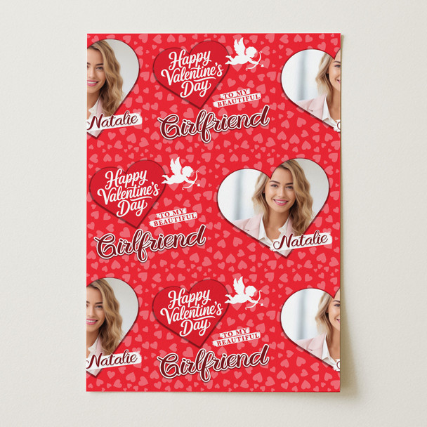 Personalised Wrapping Paper Valentine's Day Girlfriend Heart Photo Cupid Red
