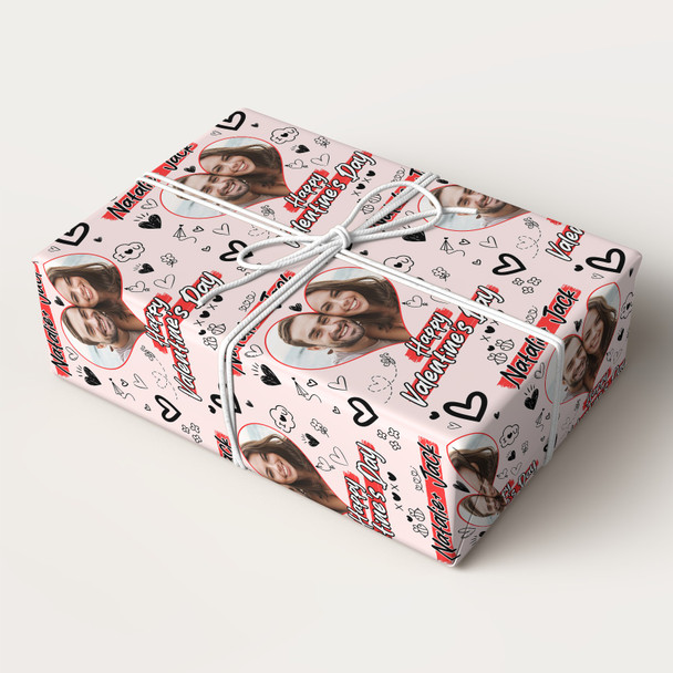 Personalised Wrapping Paper Valentine's Day Heart Photo Doodles I Love You