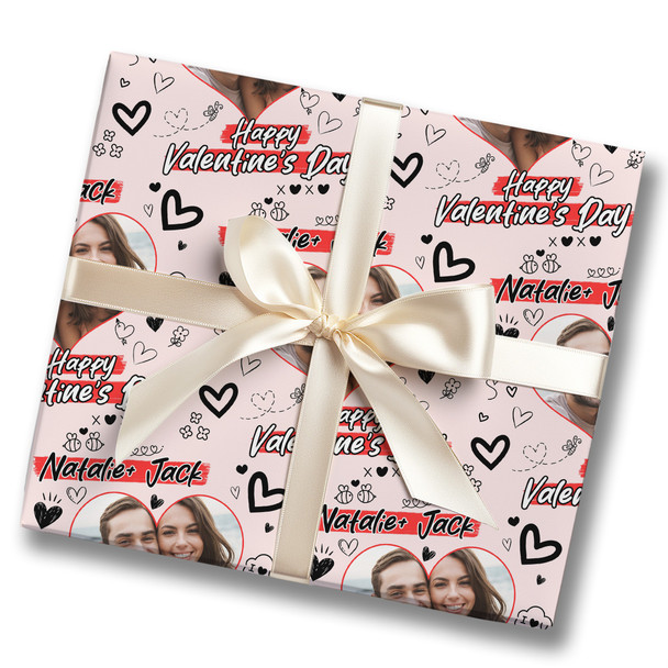 Personalised Wrapping Paper Valentine's Day Heart Photo Doodles I Love You