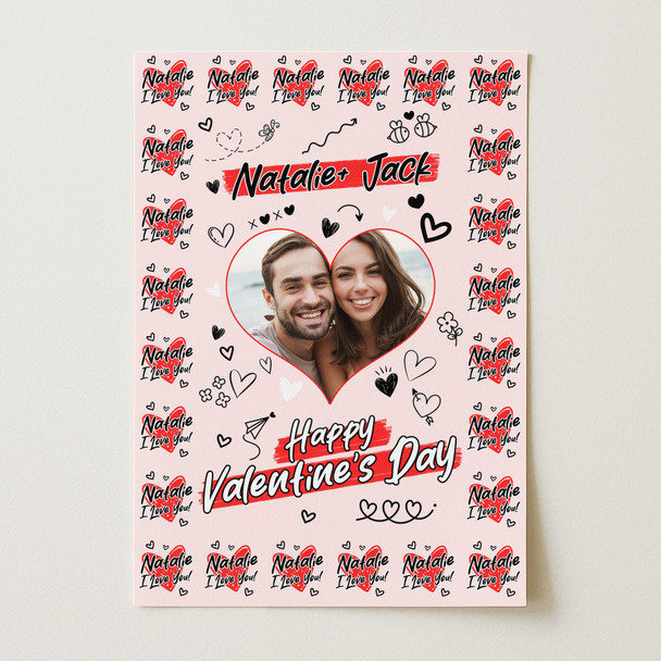 Personalised Wrapping Paper Valentine's Day Heart Photo I Love You Gift Wrap