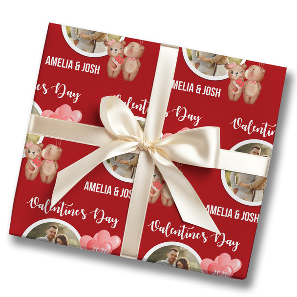 Personalised Wrapping Paper Valentine's Day Photo Bear Couple Heart Balloon Red