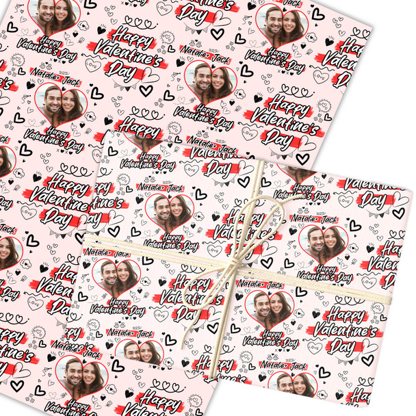 Personalised Wrapping Paper Valentine's Day Photo Doodles I Love You Gift Wrap