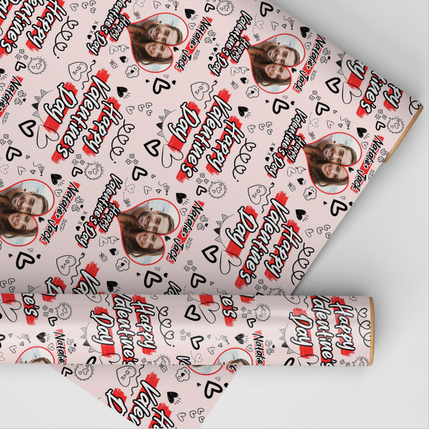 Personalised Wrapping Paper Valentine's Day Photo Doodles I Love You Gift Wrap