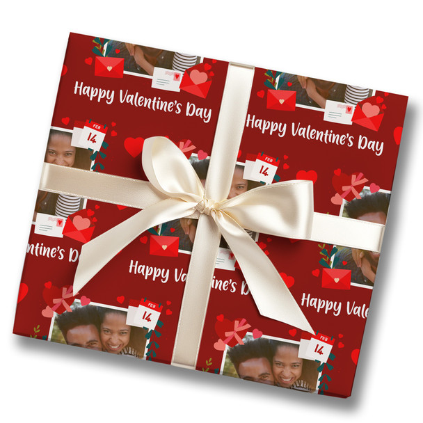 Personalised Wrapping Paper Valentine's Day Photo Frame Envelope Hearts Red