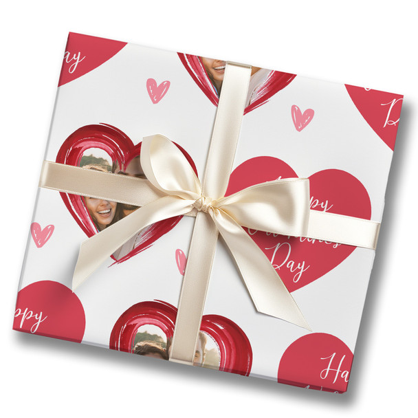 Personalised Wrapping Paper Valentine's Day Photo Red Hearts Brush Gift Wrap