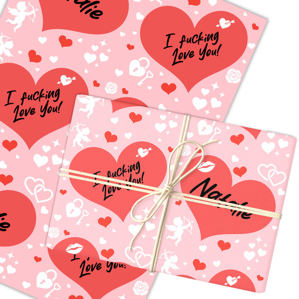Personalised Wrapping Paper Valentine's Day Rude Funny Red Hearts Gift Wrap
