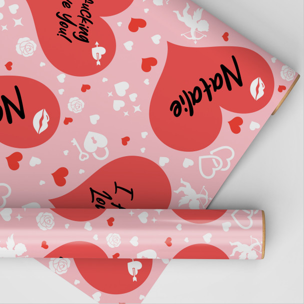 Personalised Wrapping Paper Valentine's Day Rude Funny Red Hearts Gift Wrap