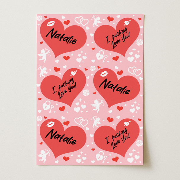 Personalised Wrapping Paper Valentine's Day Rude Funny Red Hearts Gift Wrap