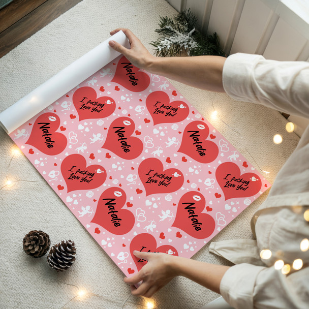 Personalised Wrapping Paper Valentine's Day Rude Funny Red Hearts Gift Wrap
