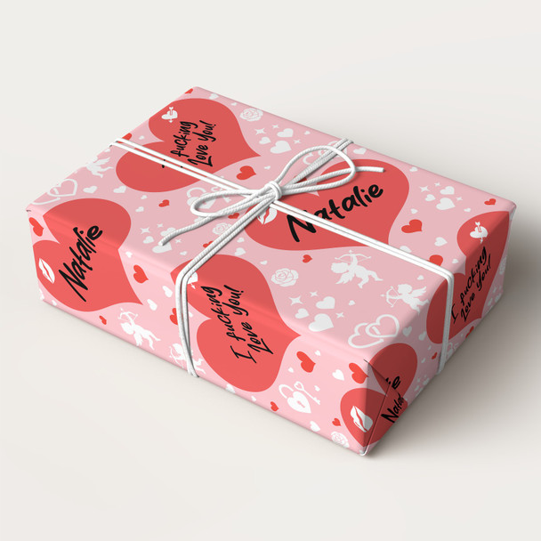 Personalised Wrapping Paper Valentine's Day Rude Funny Red Hearts Gift Wrap