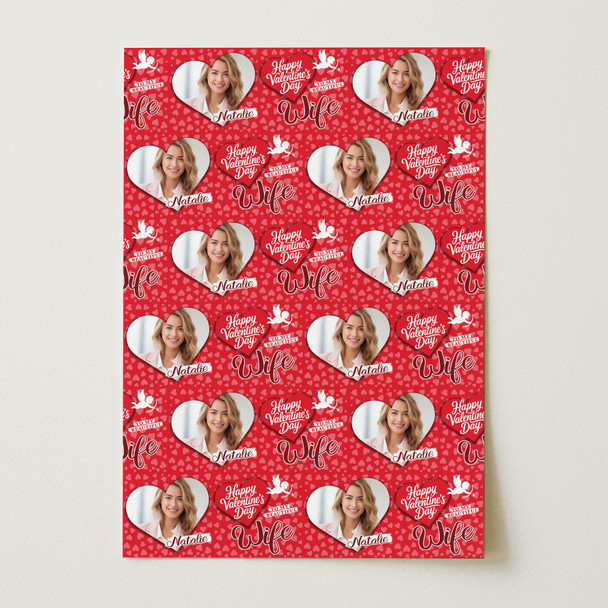 Personalised Wrapping Paper Valentine's Day Wife Heart Photo Cupid Silhouette