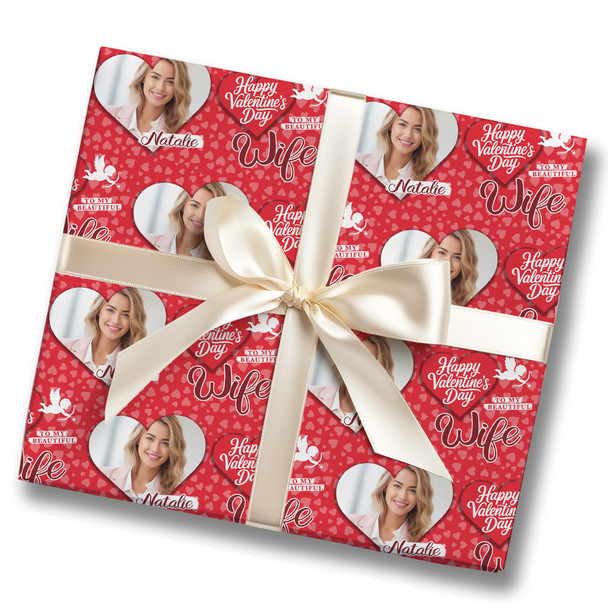 Personalised Wrapping Paper Valentine's Day Wife Heart Photo Cupid Silhouette