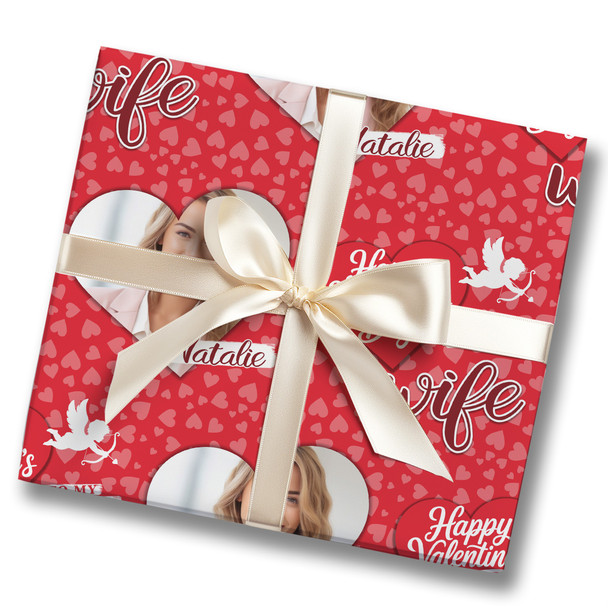 Personalised Wrapping Paper Valentine's Day Wife Cupid Silhouette Heart Photo