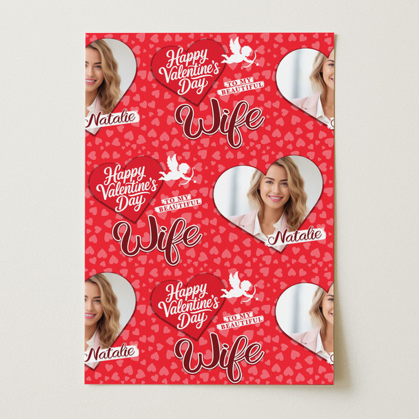 Personalised Wrapping Paper Valentine's Day Wife Heart Photo Cupid Gift Wrap