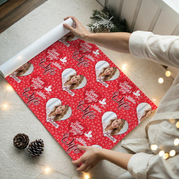 Personalised Wrapping Paper Valentine's Day Wife Heart Photo Cupid Gift Wrap