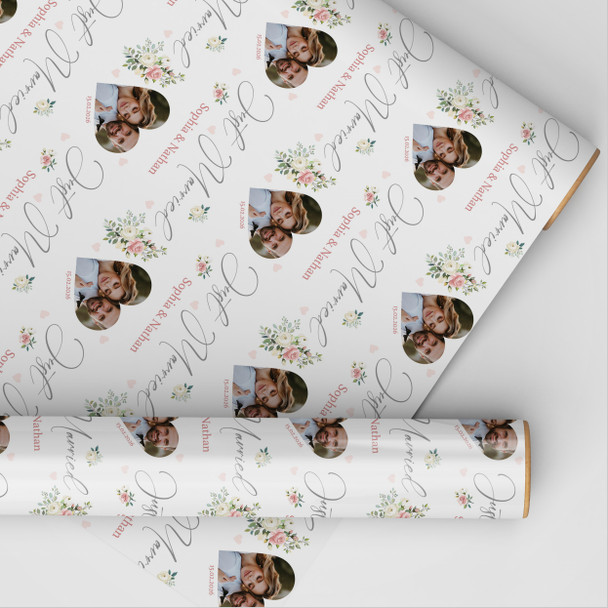Personalised Wrapping Paper Wedding Day Just Married Heart Photo Gift-Wrap