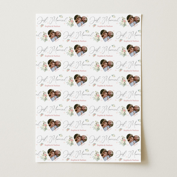 Personalised Wrapping Paper Wedding Day Just Married Heart Photo Gift-Wrap