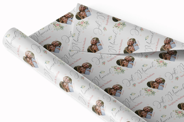 Personalised Wrapping Paper Wedding Day Just Married Heart Photo Gift-Wrap