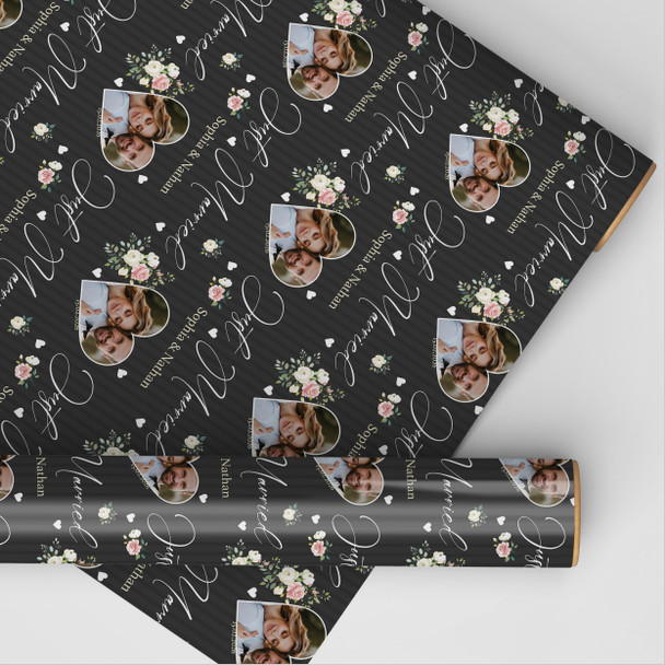 Personalised Wrapping Paper Wedding Day Floral Just Married Heart Gift Wrap