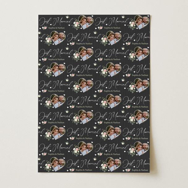 Personalised Wrapping Paper Wedding Day Floral Just Married Heart Gift Wrap
