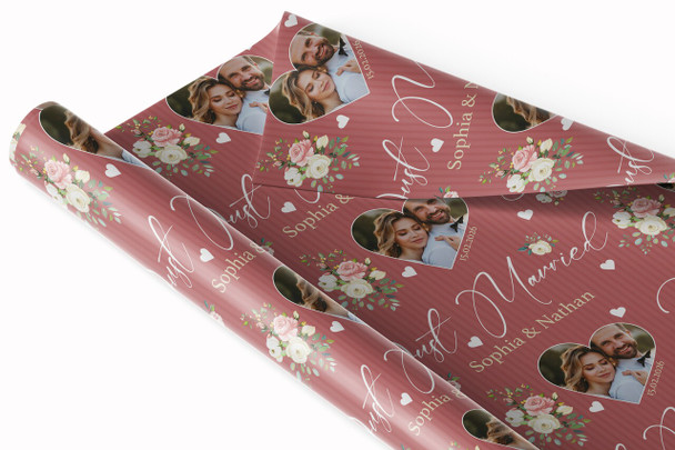 Personalised Wrapping Paper Wedding Day Floral Just Married Photo Gift Wrap
