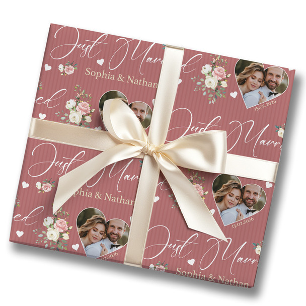 Personalised Wrapping Paper Wedding Day Floral Just Married Photo Gift Wrap
