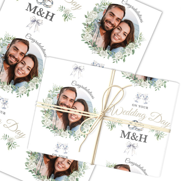 Personalised Wrapping Paper Wedding Day Floral Rings Photo Custom Gift Wrap
