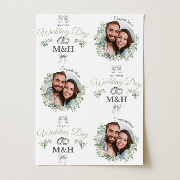Personalised Wrapping Paper Wedding Day Floral Rings Photo Custom Gift Wrap