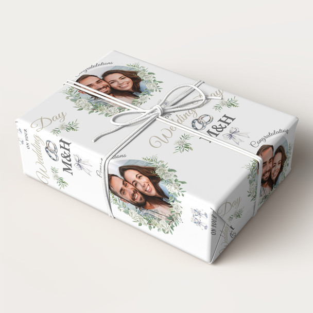 Personalised Wrapping Paper Wedding Day Floral Rings Photo Custom Gift Wrap