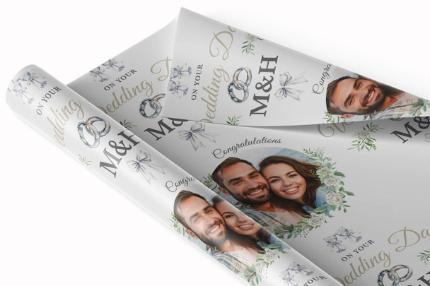 Personalised Wrapping Paper Wedding Day Floral Rings Photo Custom Gift Wrap