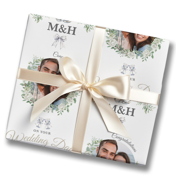 Personalised Wrapping Paper Wedding Day Floral Rings Photo Custom Gift Wrap