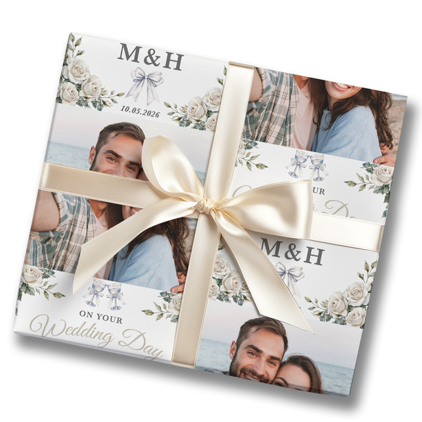 Personalised Wrapping Paper Wedding Day Floral Wedding Rings Photo Gift Wrap