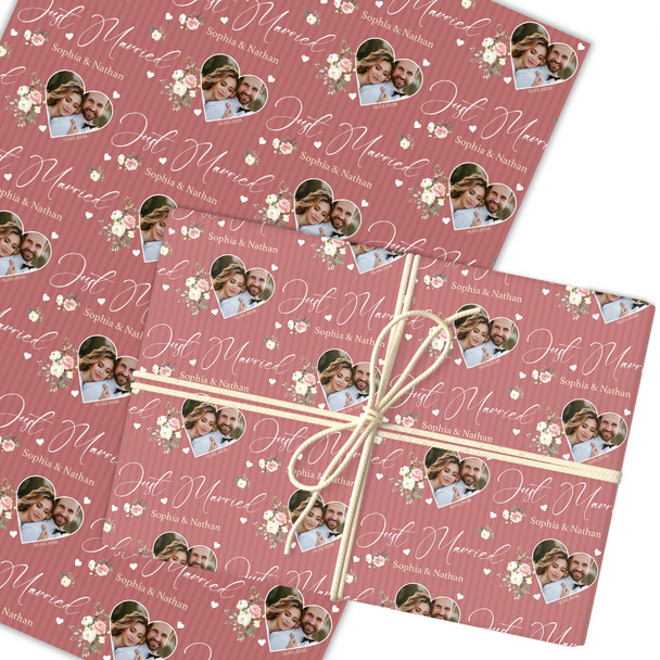Personalised Wrapping Paper Wedding Day Just Married Heart Photo Gift Wrap