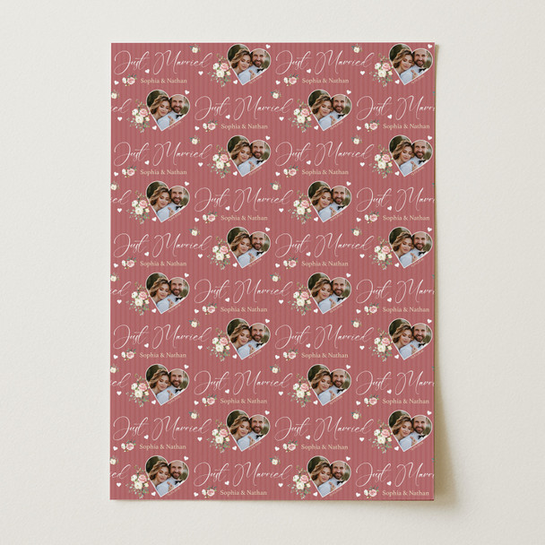 Personalised Wrapping Paper Wedding Day Just Married Heart Photo Gift Wrap
