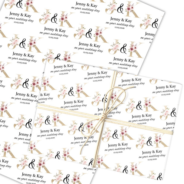 Personalised Wrapping Paper Wedding Day Name Initials Custom Gift Wrap