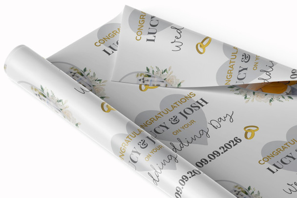 Personalised Wrapping Paper Wedding Day Photo White Flowers Heart Gift Wrap