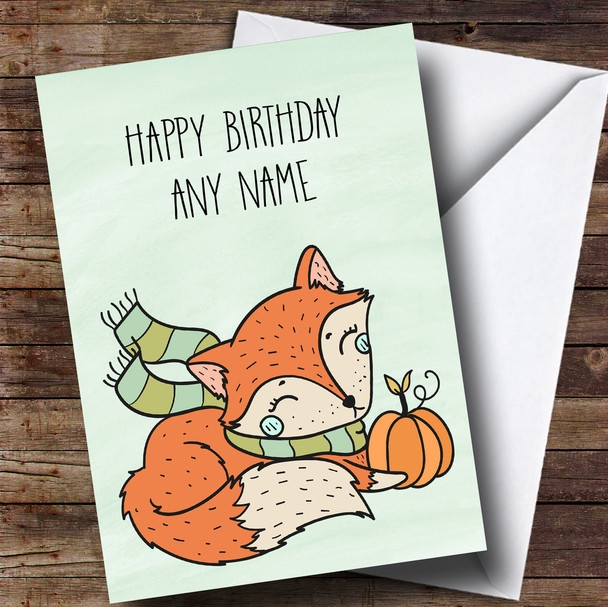 Autumn Fall Fox Personalised Birthday Card