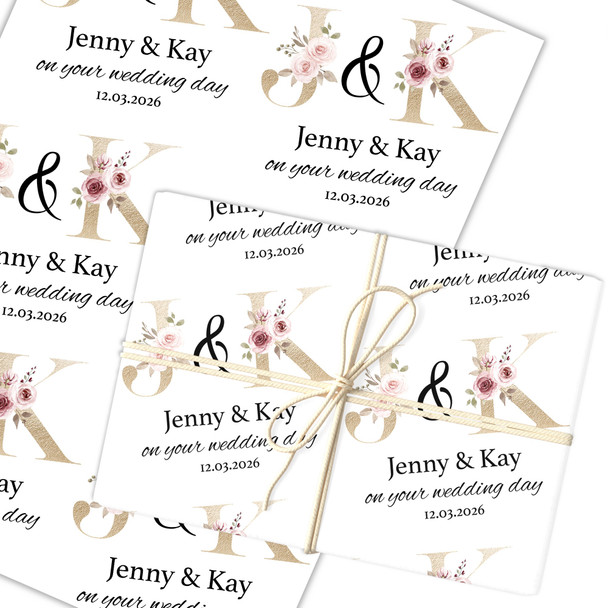 Personalised Wrapping Paper Wedding Day Pink Gold Name Initials Custom Gift Wrap