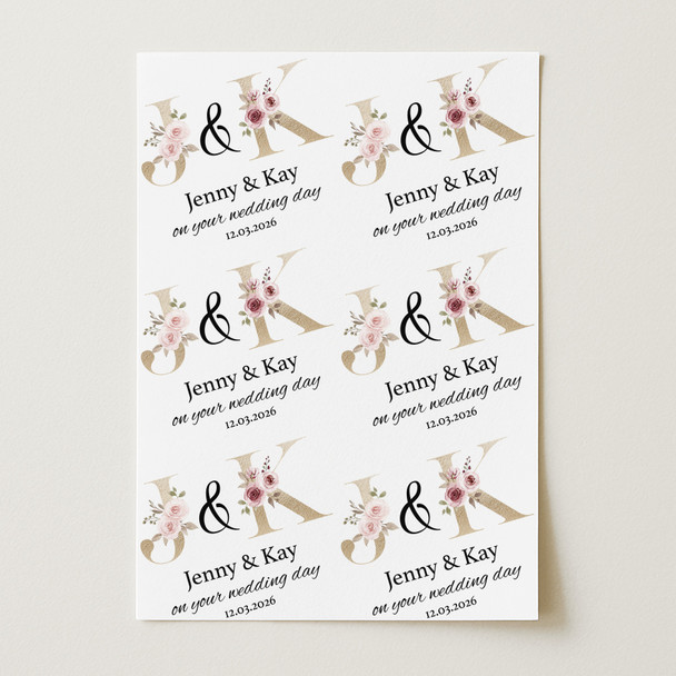Personalised Wrapping Paper Wedding Day Pink Gold Name Initials Custom Gift Wrap