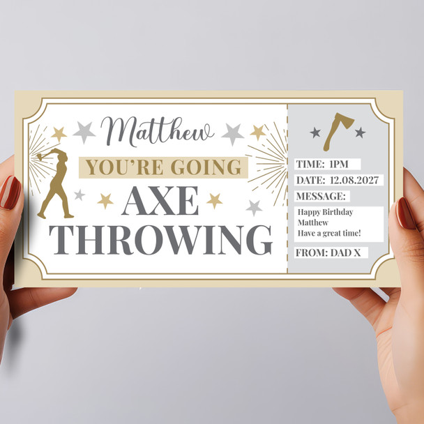 Axe Throwing Stars Gold Personalised Gift Voucher Surprise Ticket
