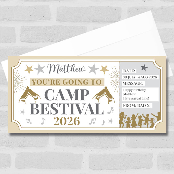 Camp Bestival Stars Gold Personalised Gift Voucher Surprise Ticket