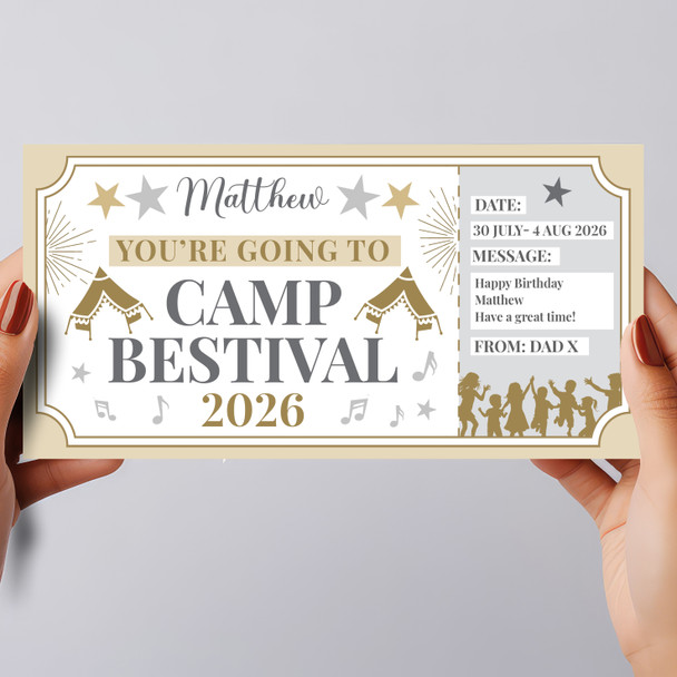 Camp Bestival Stars Gold Personalised Gift Voucher Surprise Ticket